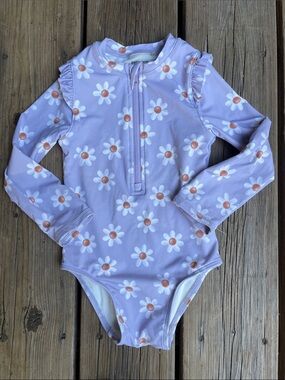 PETIT LEM 18-24M Lavender Daisy Ruffle Long-Sleeve One-Piece Swim